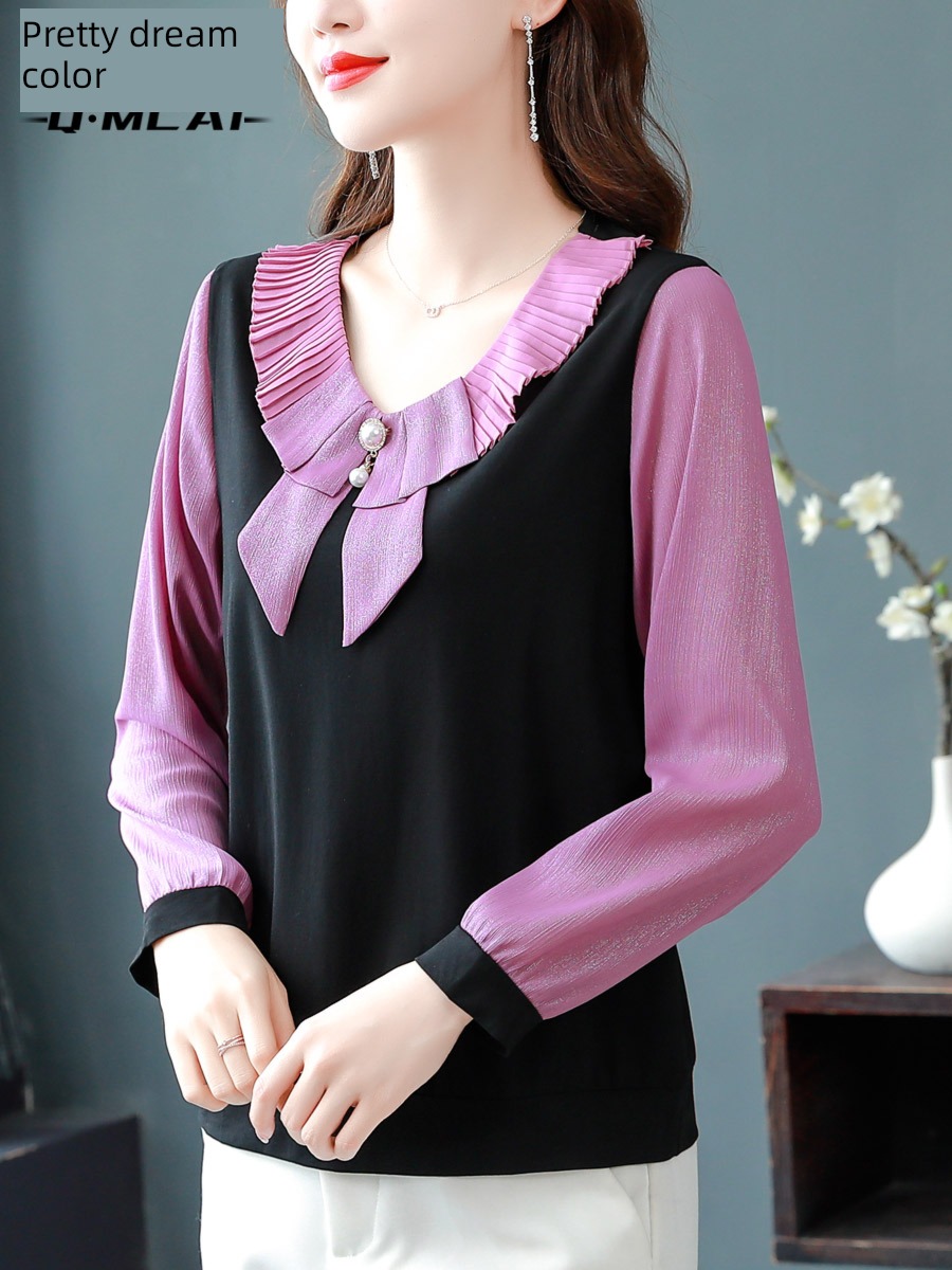 Overlapping wear ma'am Long sleeve Early autumn Mother dress shirt