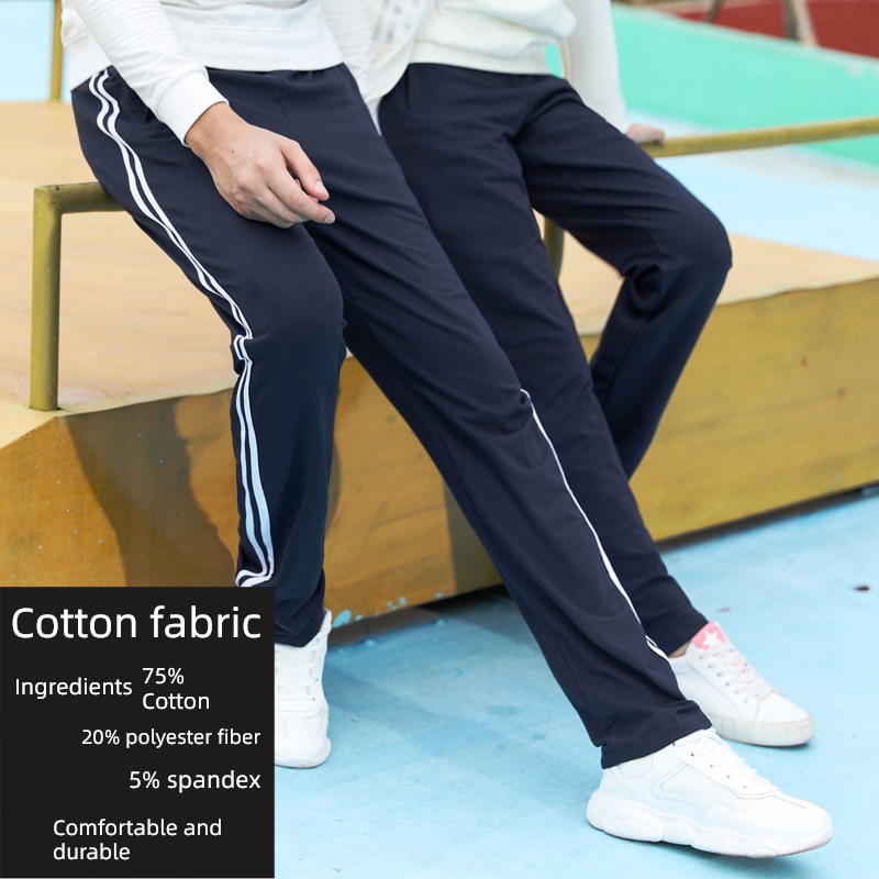 dark blue parallel bars Plush keep warm junior high school school uniform trousers