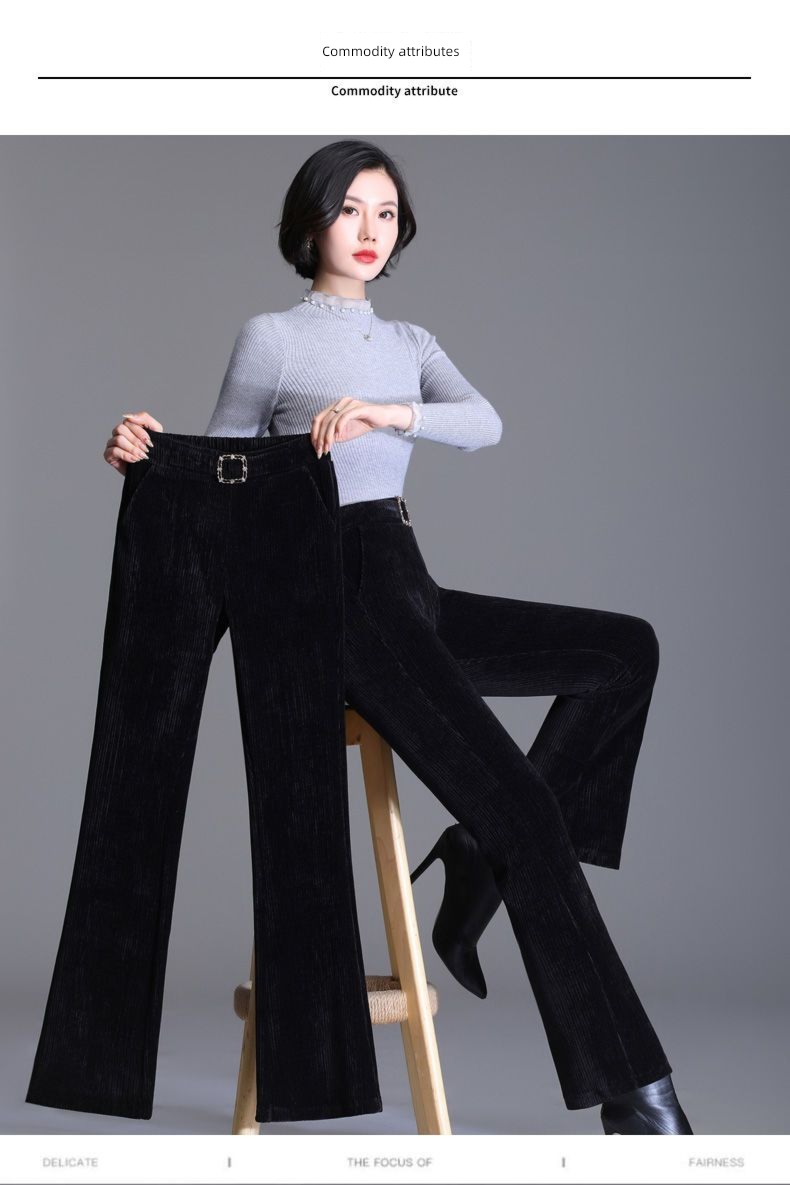 High waist Self-cultivation Show thin Sagging sensation Velvet leisure time Flared trousers