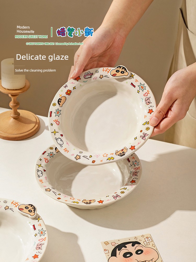 [Modern Housewife & Crayon Xiaoxin] Divided Plate Adult For Home Tableware Divided Meal Bowl Set Breakfast Plate