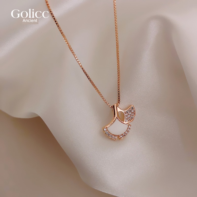 sector female rose golden necklace ginkgo leaf