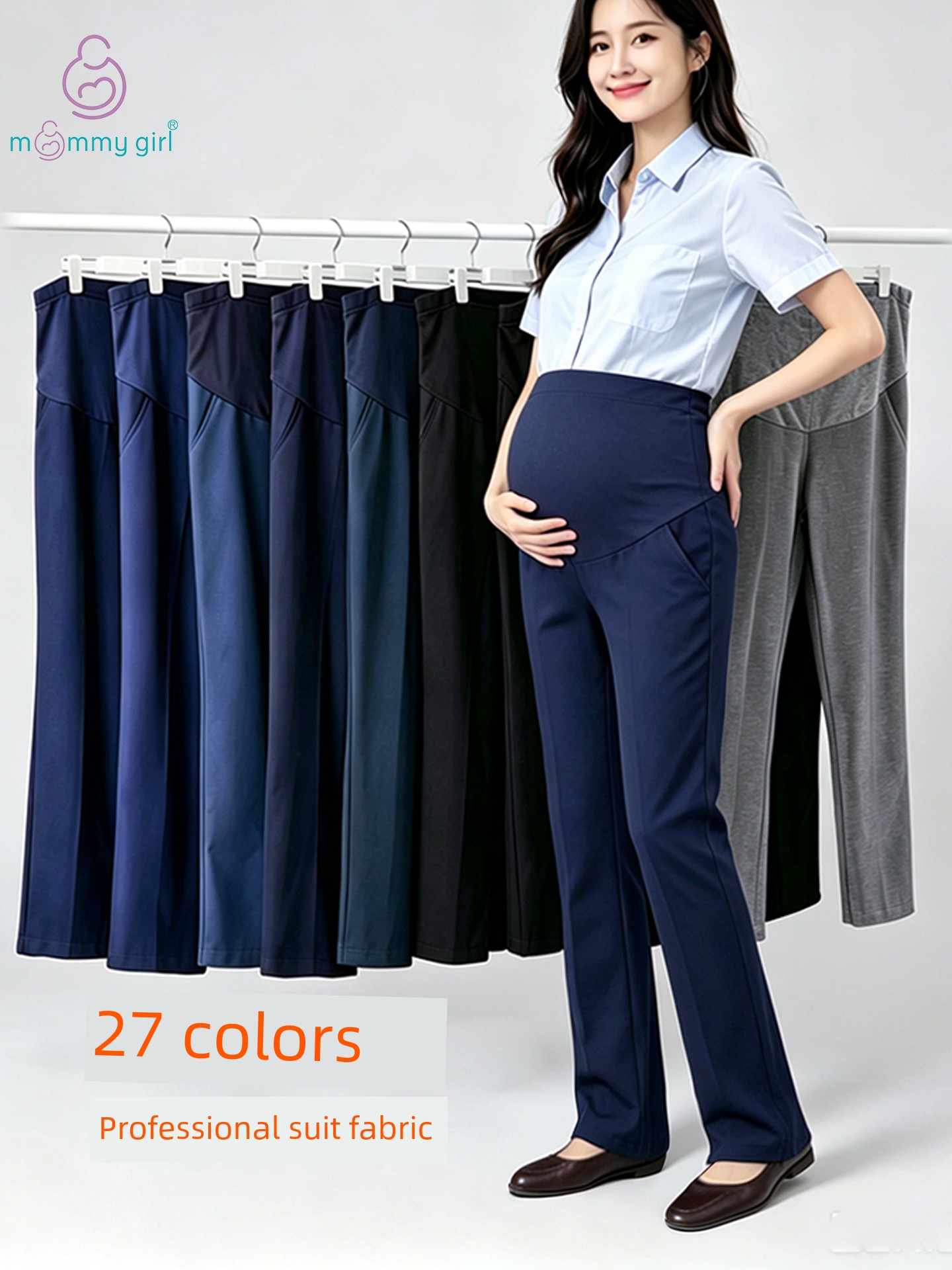 Maternity Work Pants for Office Workers, Straight-Leg Work Pants, Bank Maternity Pants, Suit Pants, Professional Work Pants, Blue Uniform Pants — 3