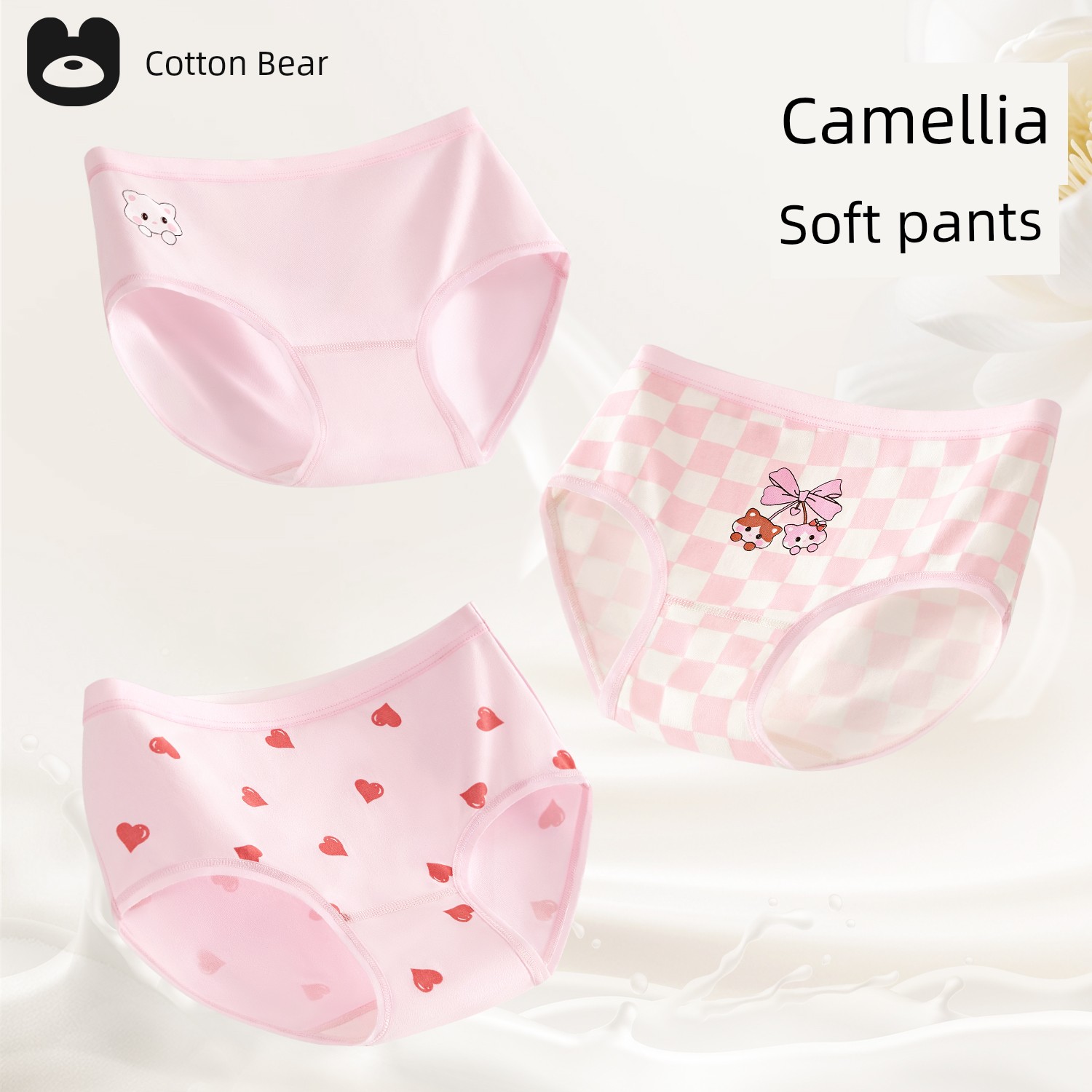 [Camellia Soft Care Pants] Children's Underwear for Girls, Lyocell Breathable, Medium and Large Kids, Class a Girls' Triangle Briefs — 4