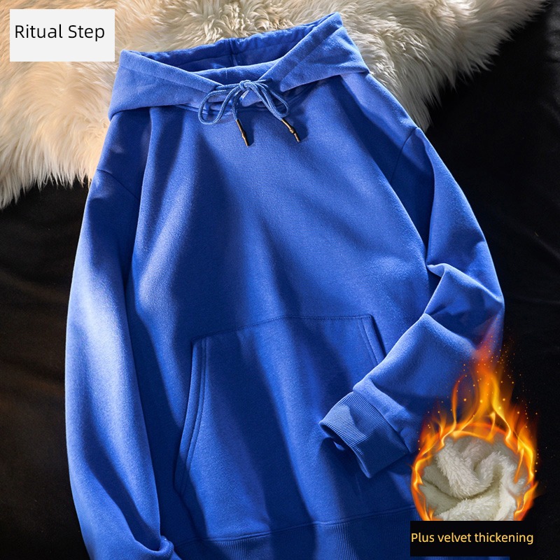 Sweater male Hooded autumn 500g No pile down loose coat ins new pattern Solid color Plush thickening keep warm easy jacket