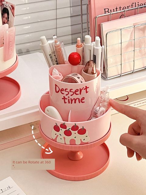 Cute creative rotating pen holder princess pen bucket student children girl office desktop multifunction storage box