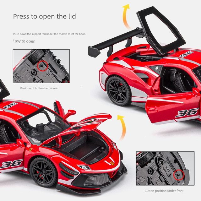Jiaye 1/32 Fara F488 track version alloy car model return sound and light toy lace sports car box