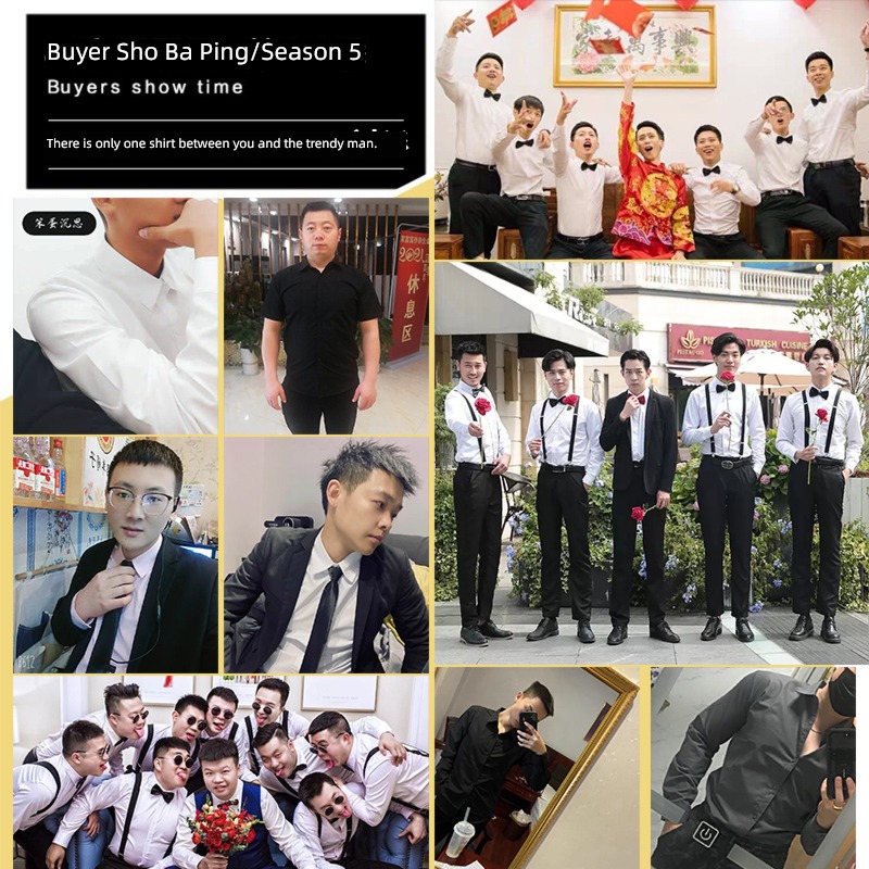 all black Self-cultivation No iron Short sleeve leisure time white shirt