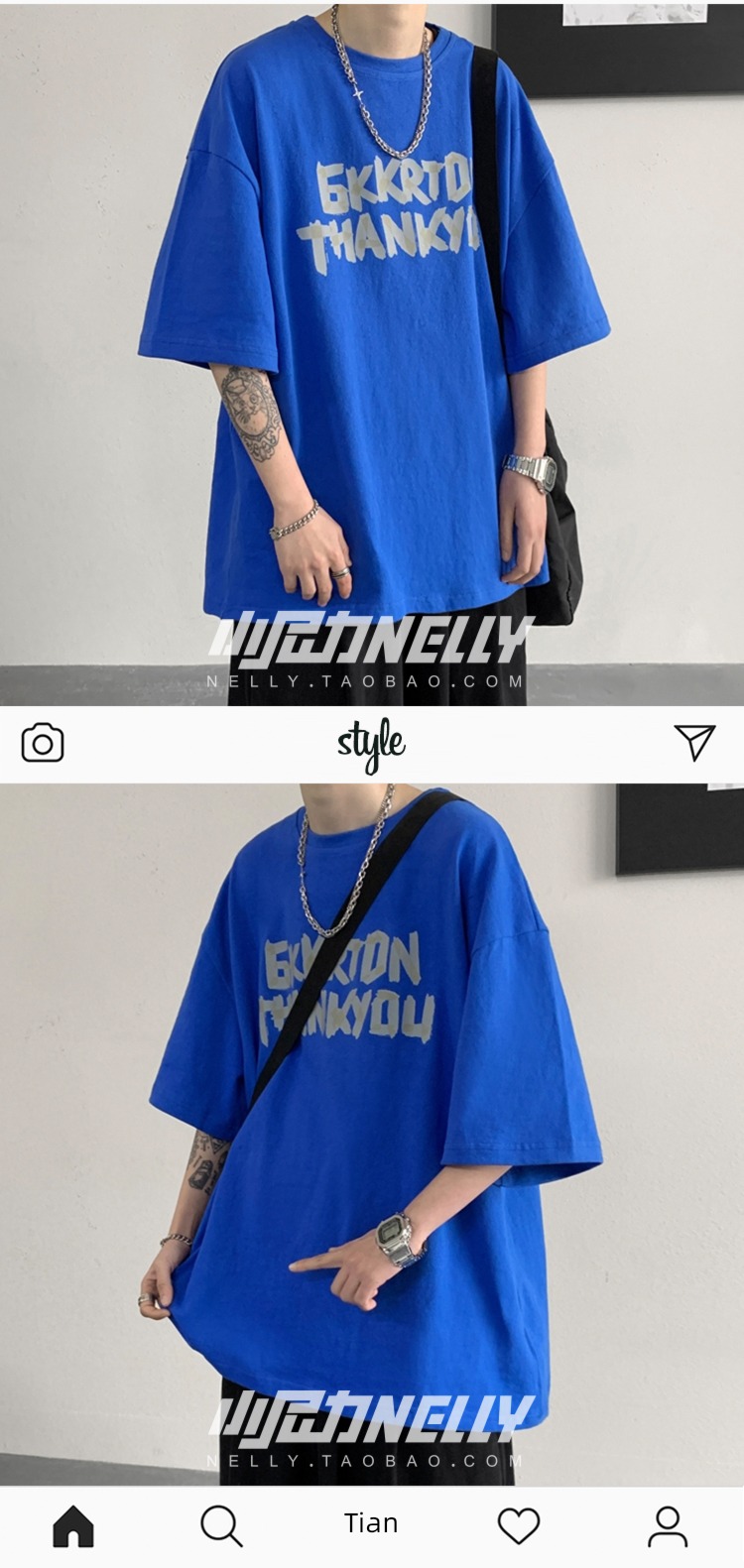 printing Round neck easy personality Middle sleeve BF wind T-shirt