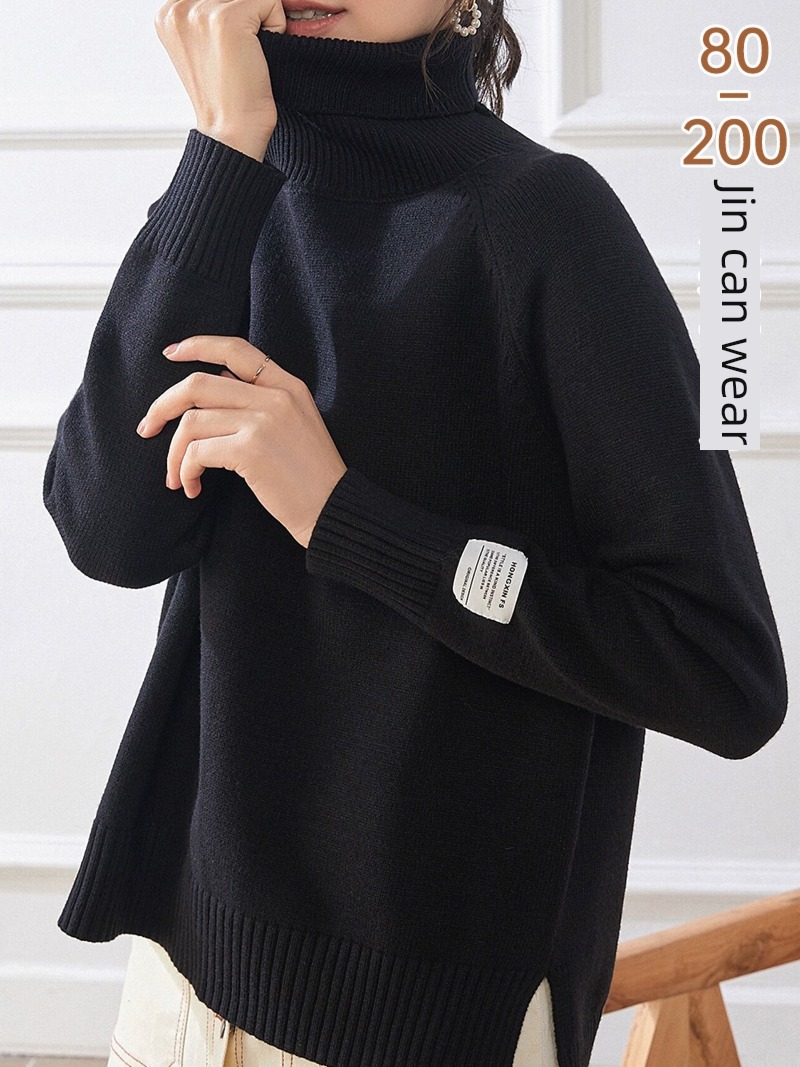 Languid easy Fat mm black Sweater High collar sweater