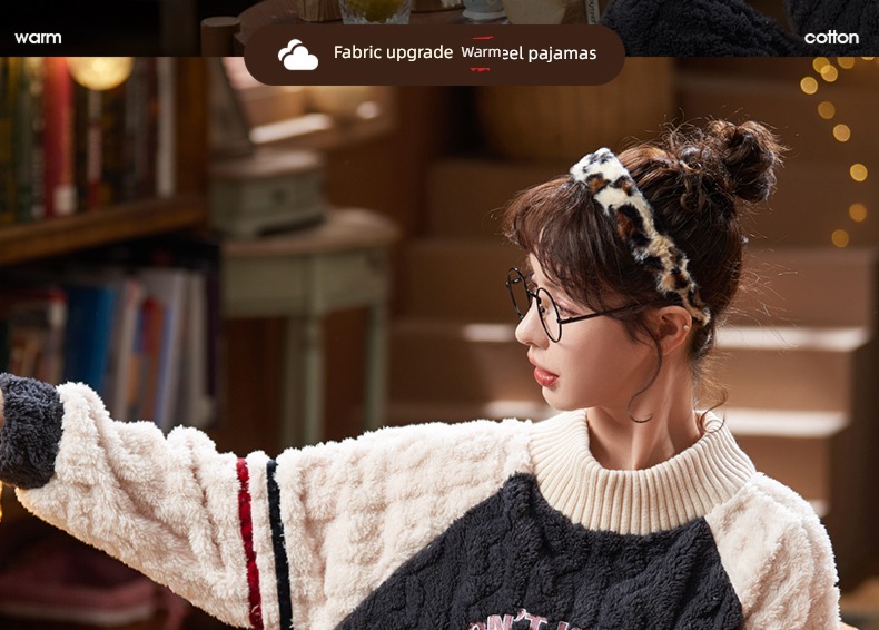 Coral velvet female spring and autumn winter keep warm flange pajamas