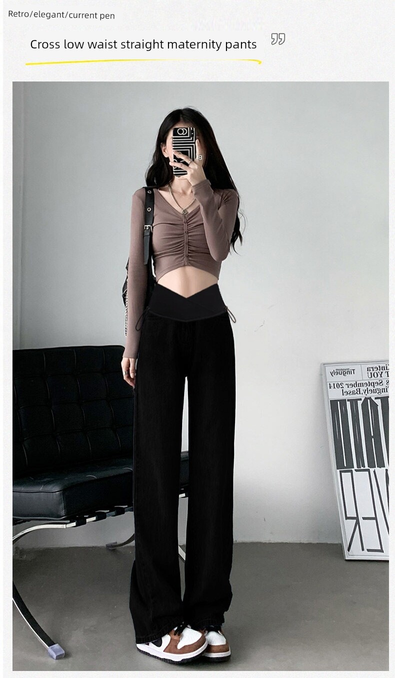 Maternity Pants for Autumn, Black Straight-Leg Pants for Outdoor Wear, 2026 New Style, Low-Waist, Non-Tight on the Belly, Summer Wide-Leg Pants, Autumn Wear — 7