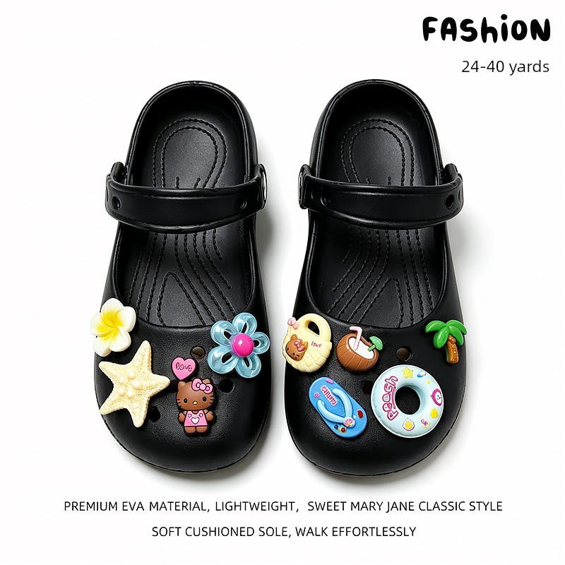 Mary Jane Children's Clogs for Girls, Cat-Themed Parent-Child Slippers, Kids' Summer Ballet Outdoor Shoes, Girls' Baby Beach Shoes — 8