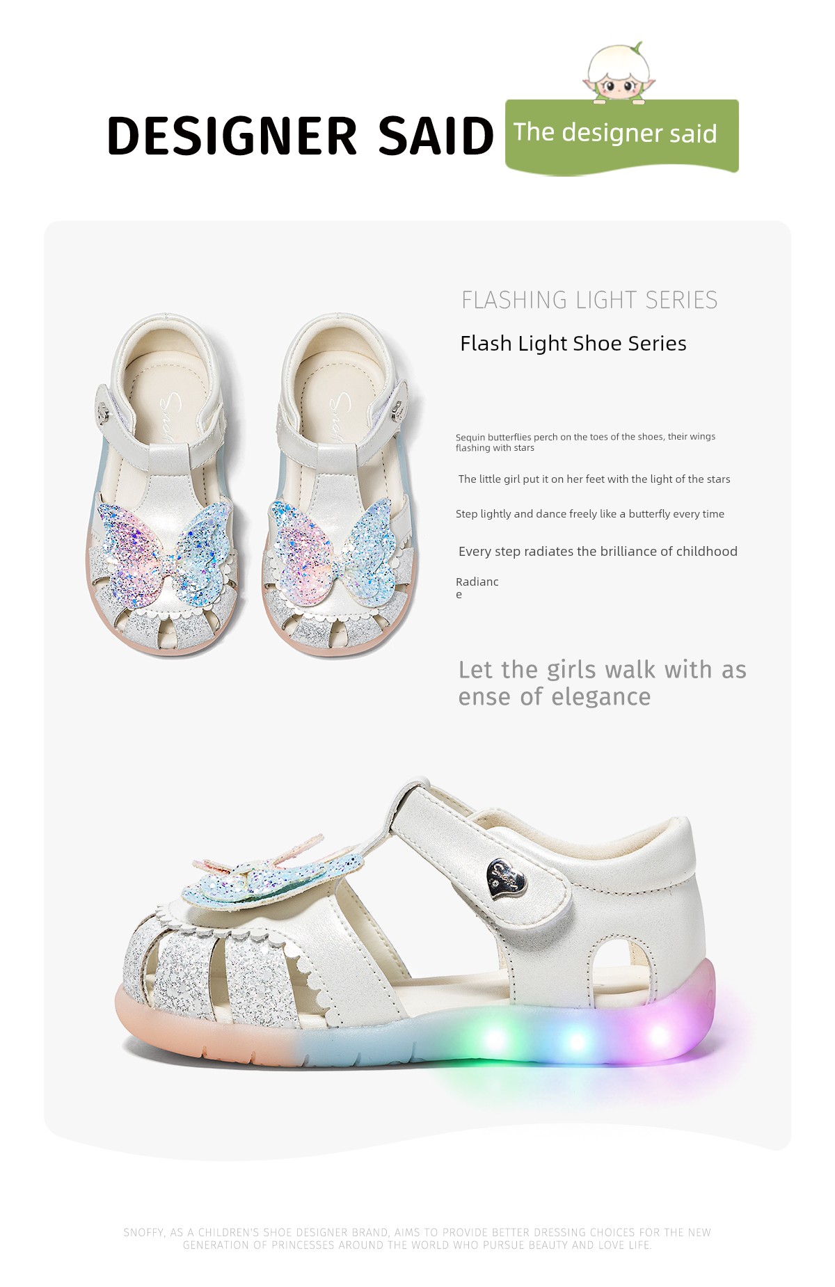 Flashing Light Shoes | Snuffy Girls' Sandals Summer New Style Children's Soft Sole Non-Slip Princess Baby Closed-Toe Sandals — 2