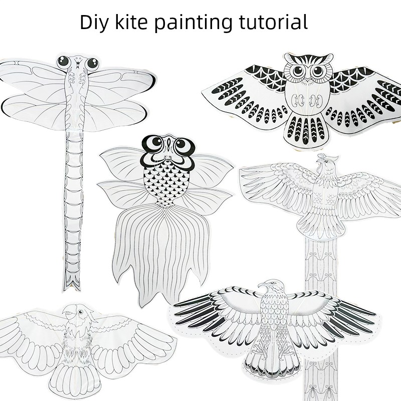 DIY Painting Bamboo Teaching Kite Kit Material Package Bamboo Frame Handmade Semi-Finished Materials Blank Coloring Educational Toy