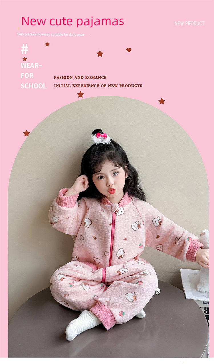 Children's One-Piece Pajamas, Autumn and Winter Fleece-Lined Girls' Flannel Home Clothes, Winter Anti-Kick Quilt, Baby Sleeping Bag — 3