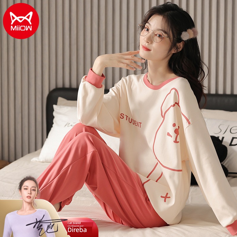 pure cotton female Long sleeve autumn lovers Wear out suit pajamas