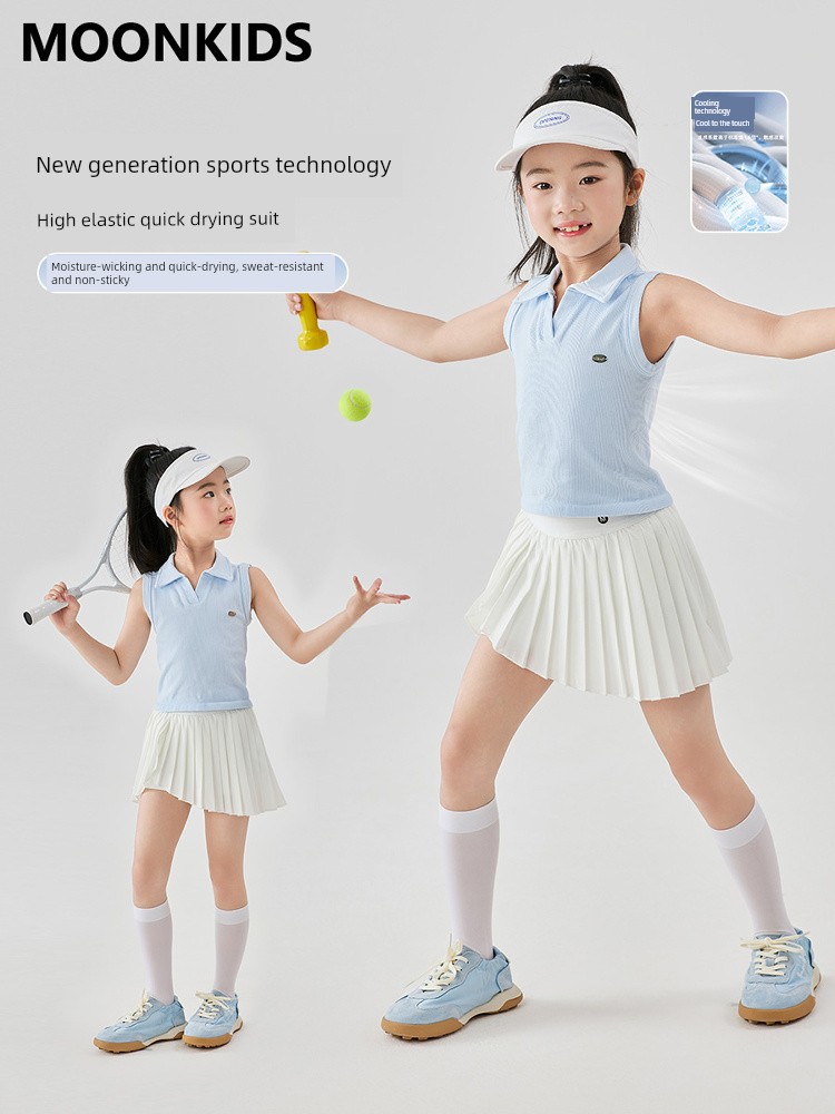 Moonkids Girls' Tennis Suit Sports Quick-Drying Clothes Pleated Summer Girls' Kidsren's Pants and Skirts Badminton Clothes — 2