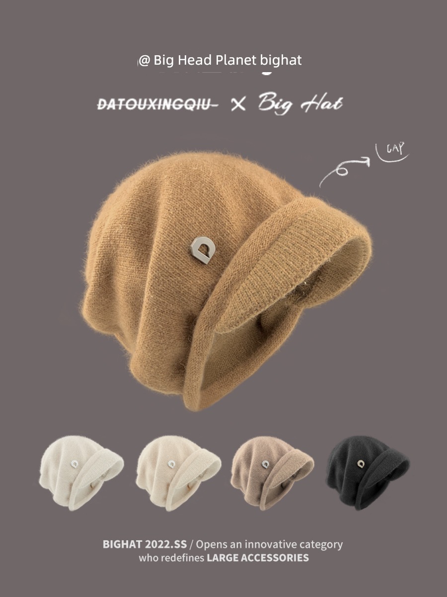 【 10.31 New products   Time limit 20% off 】 Big head circumference solar system knitting Pile cap Autumn and winter fashion Short eaves Fisherman hat