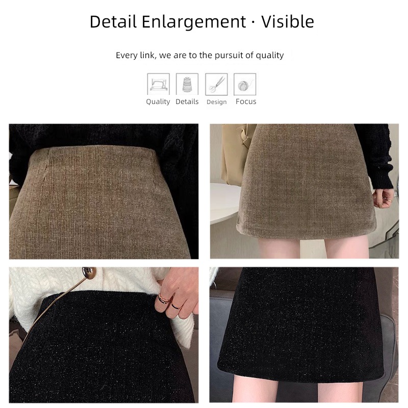 corduroy Autumn and winter High waist black A-line skirt