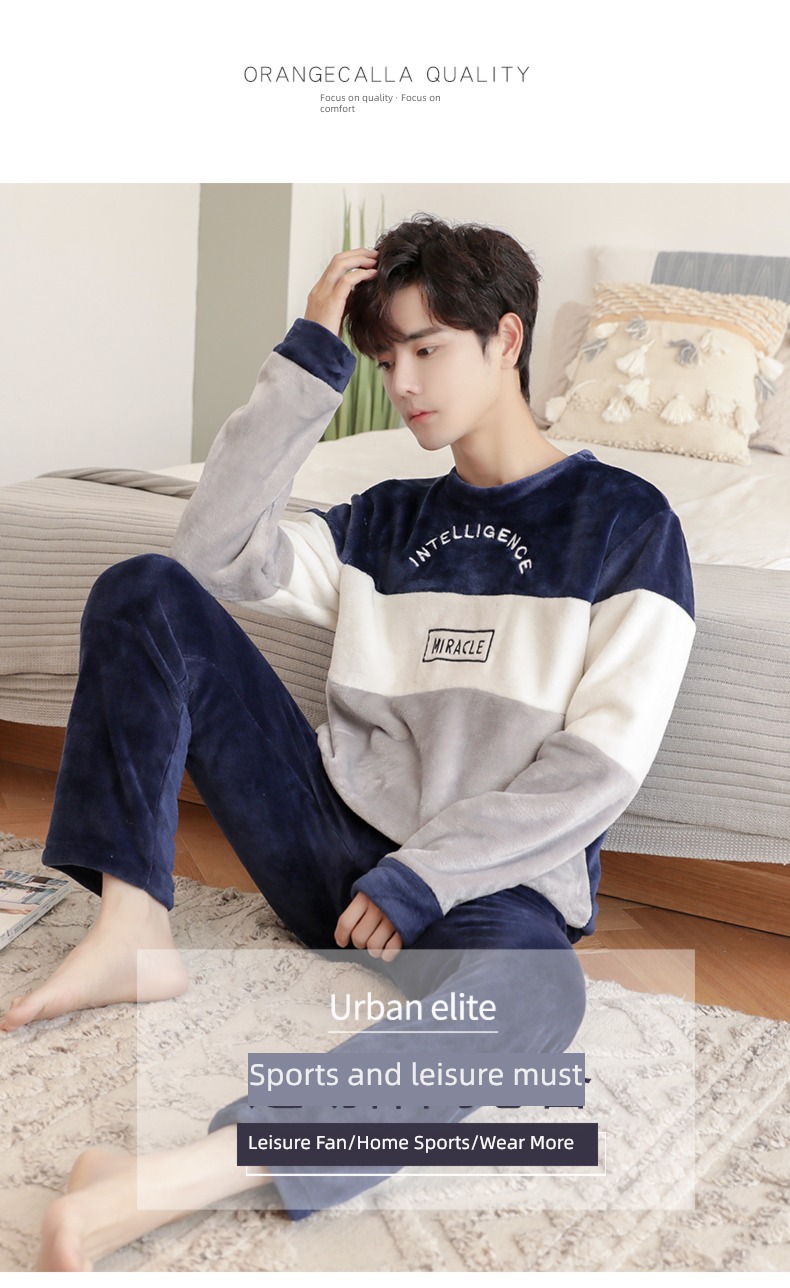 male thickening keep warm Flannel Condom Autumn and winter pajamas