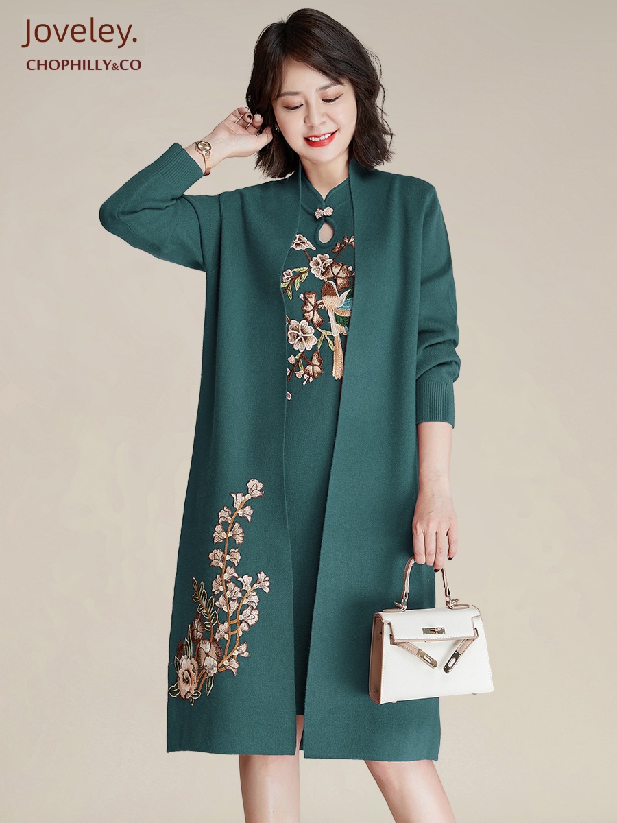 loose coat female ethnic style mom spring and autumn knitting Dress