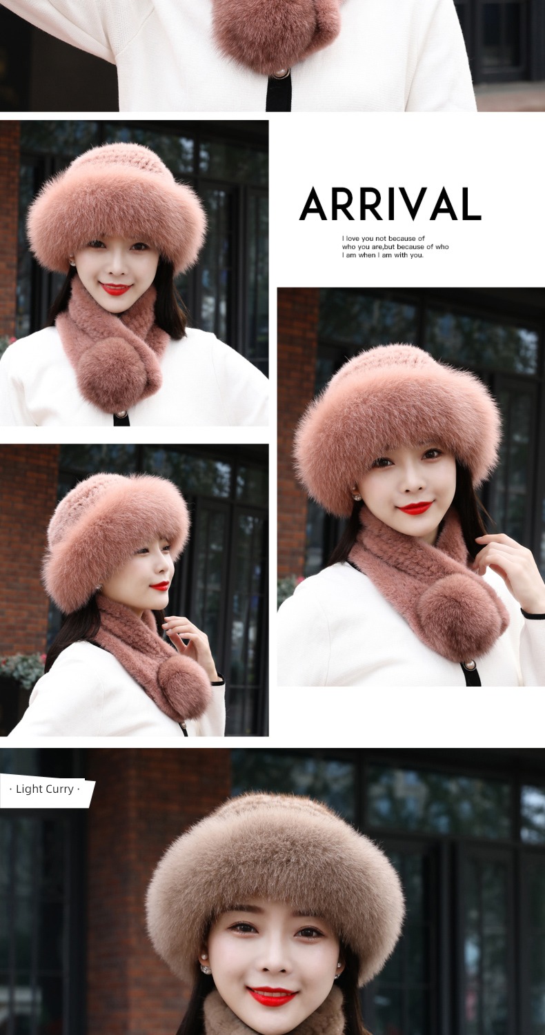 Lei Xuan weave Fox  Mink skin female suit Hat