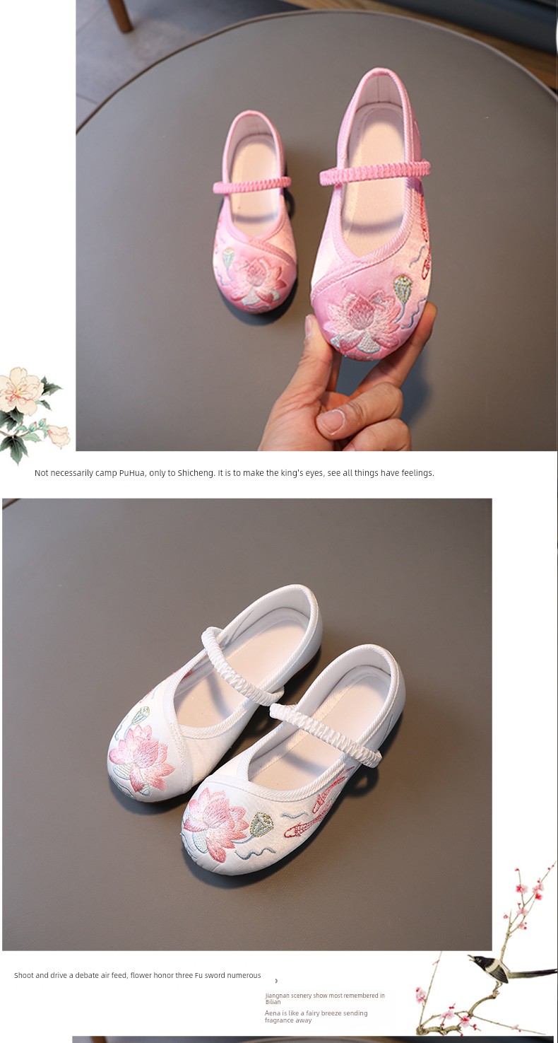 Girl Shoes for Han Chinese Clothing Ancient Costume Shoes Chinese Style Kid Princess Tang Suit Children's Embroidered Shoes Old Beijing Embroidered Cloth — 7