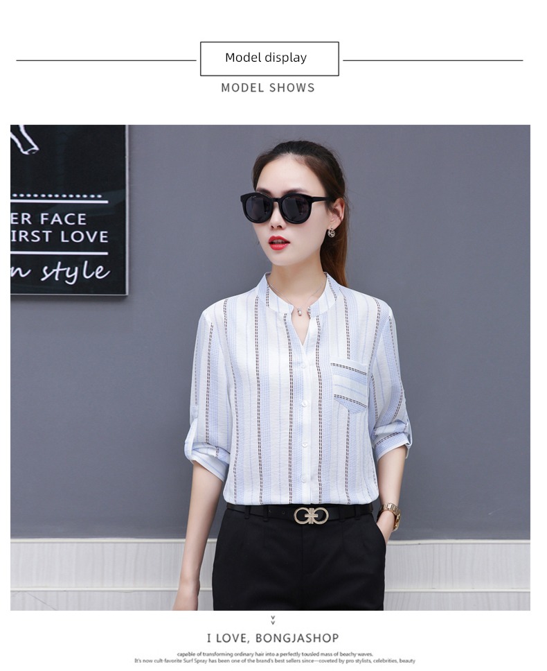 stripe easy summer jacket Middle sleeve Chiffon shirt