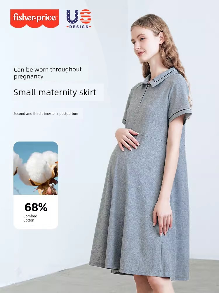 American Fisher Pregnant Women Dress Summer Plus Size Loose Polo Collar Tops Small Short Sleeve New Arrival Maternity