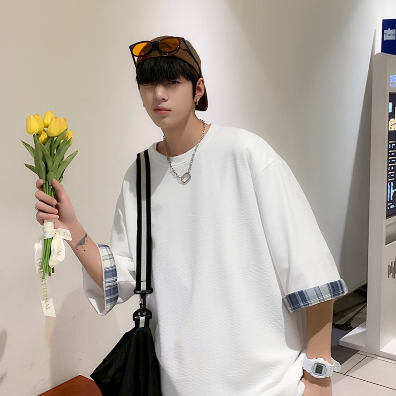 ins Port style three quarter sleeve Ruffian handsome leisure time Fake two
