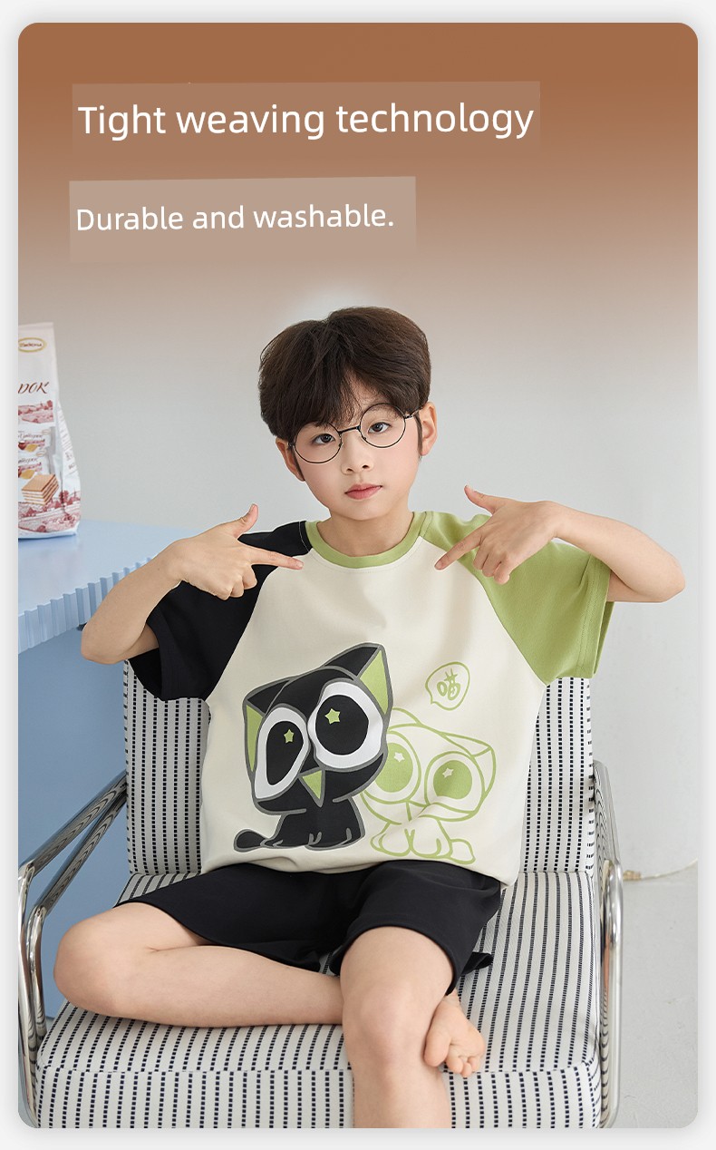 Boys' Summer Pajamas, Thin Pure Cotton Short-Sleeve, for Older Children, 2026 New Model, All-Cotton for Boys and Teenagers — 13