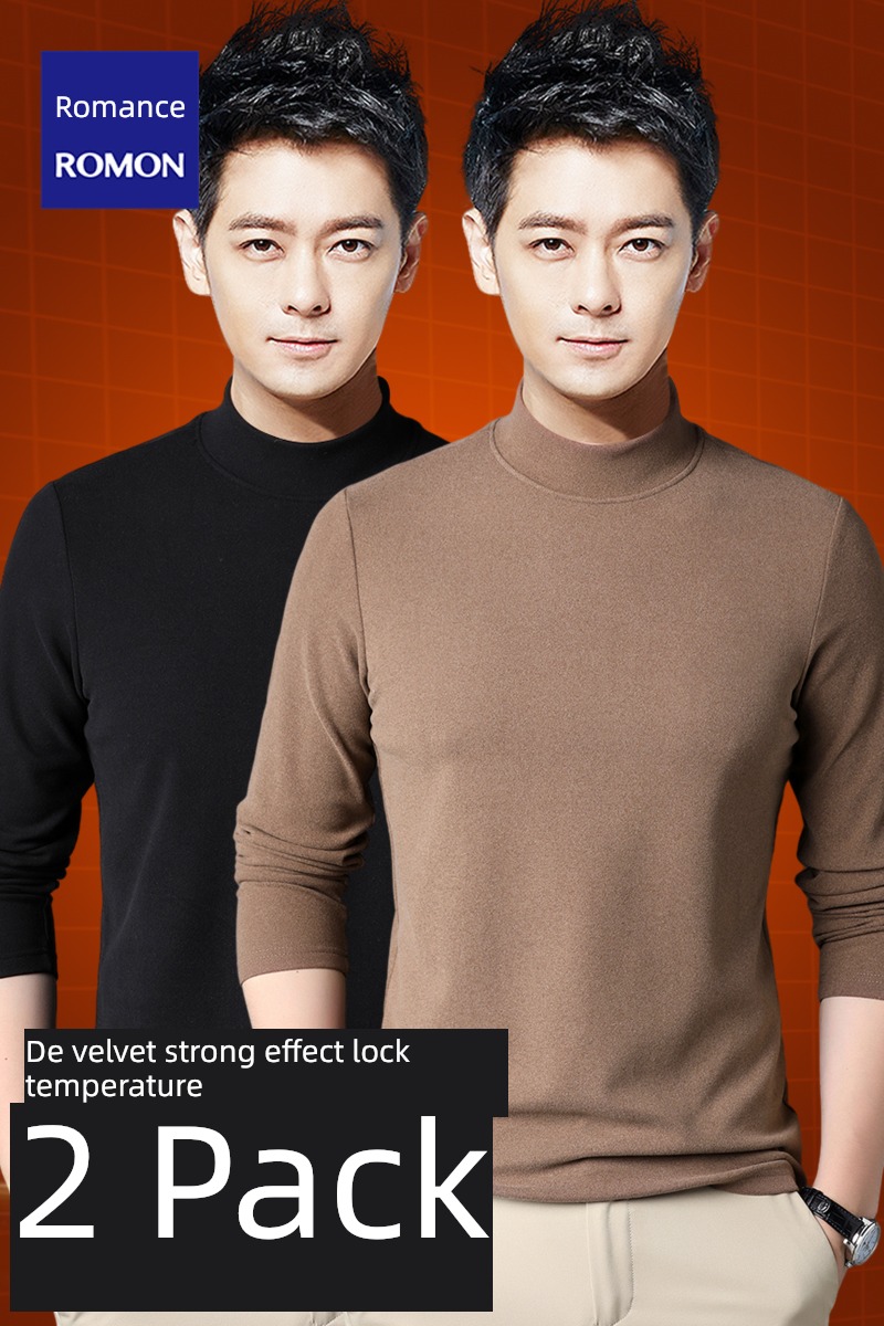 Romon man Thick style keep warm Medium high collar Long sleeve T-shirt