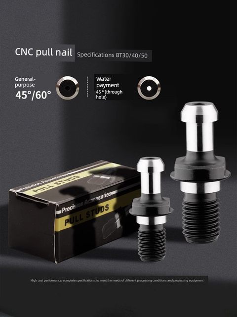 CNC tool holder plus hard-pull nail BT30 BT40 BT50 45 degrees Through hole water-through pull rod screwdriver handle Latin