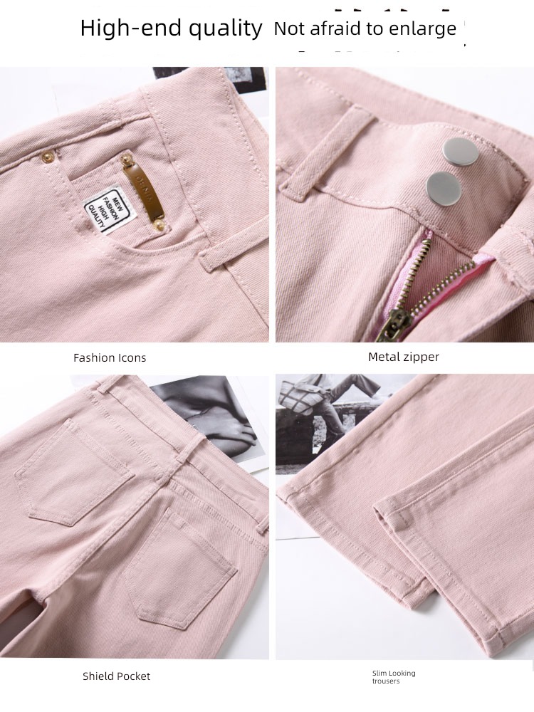 Pink spring clothes High waist easy Nine points Narrow version Jeans