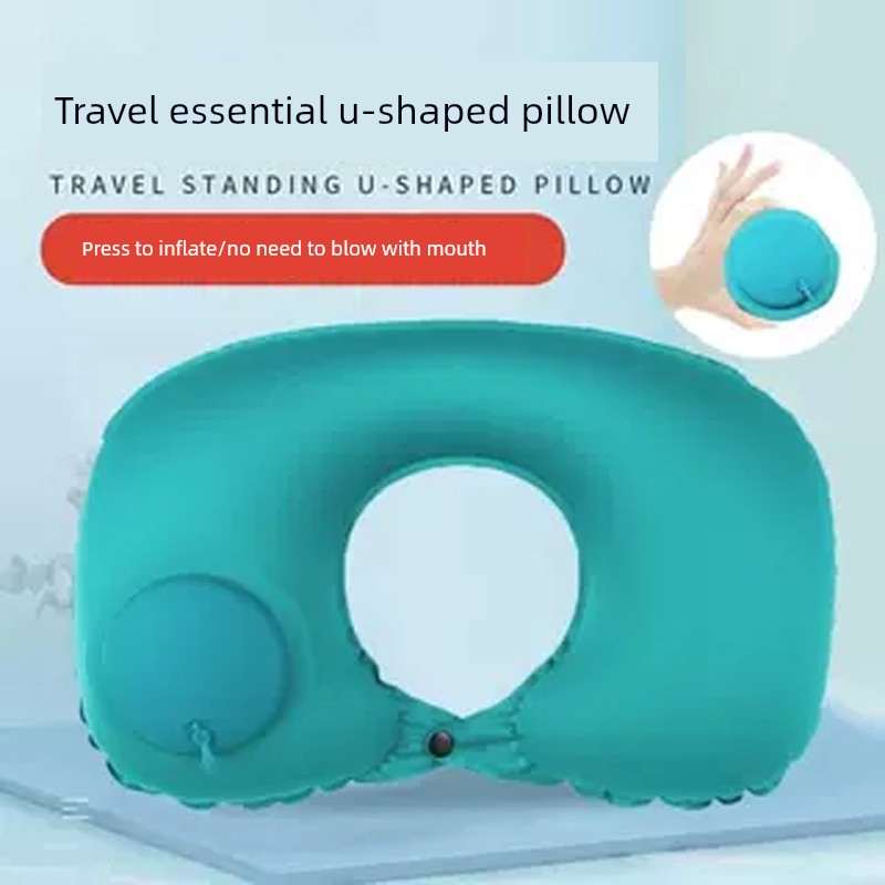 Press-Type U-Shaped Square Inflatable Pillow, Neck Pillow, Travel Pillow, Airplane Pillow, Travel Supplies Three-Piece Set in Box and Bag
