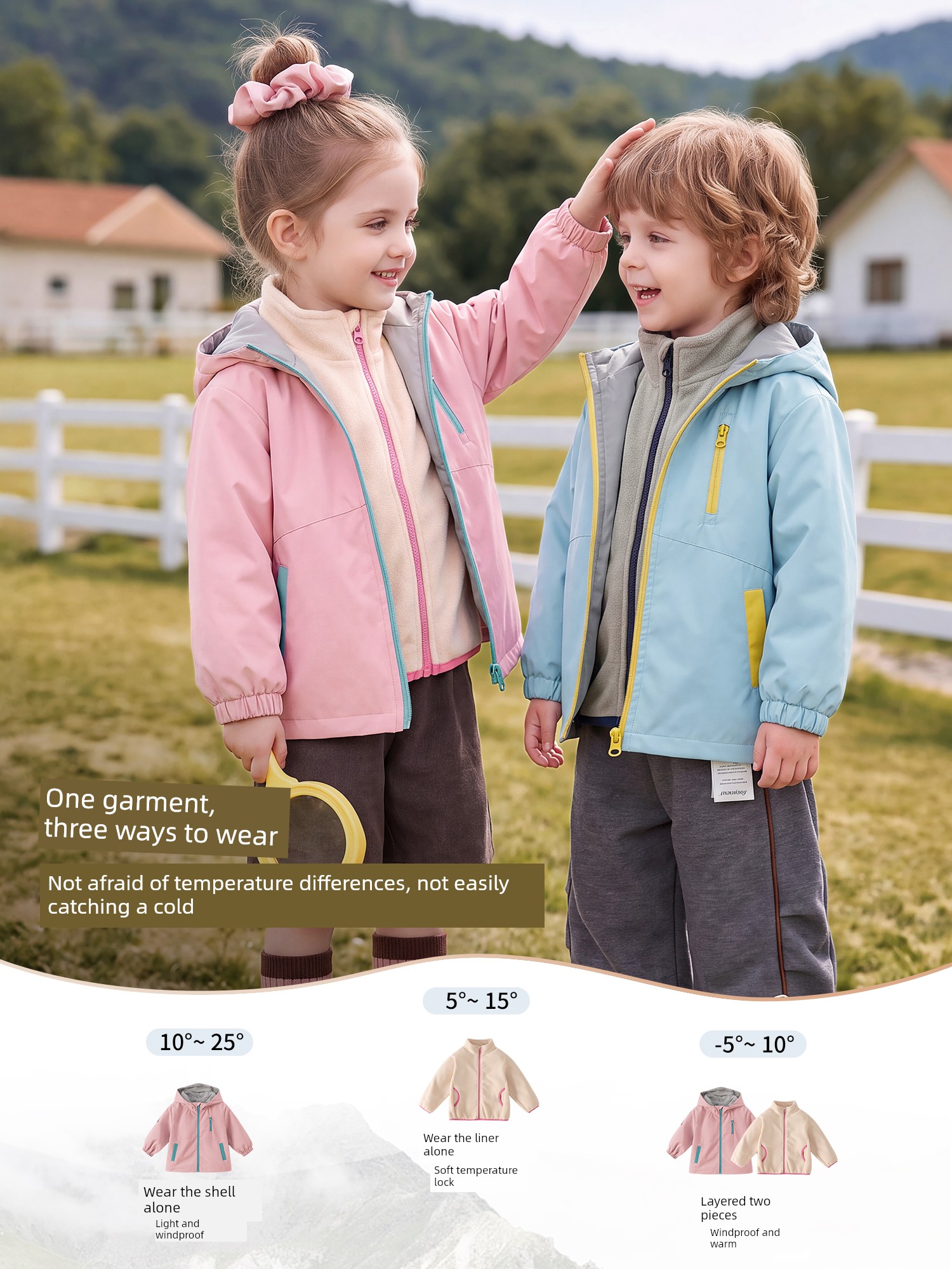 [All Girls' Wardrobes Live Broadcast Room] Jellybaby Kidsren's Soft Shell Jacket Girls' Three-In-One Jacket — 3
