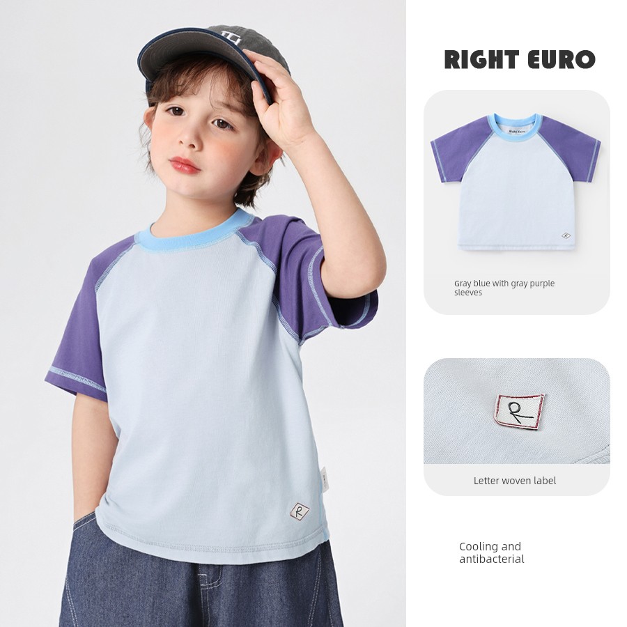 [Clearance Short Sleeve T-Shirt Collection 101-2020] Right-Ou Boys' Pure Cotton Short Sleeve T-Shirt Summer Thin Style Trendy Top — 8