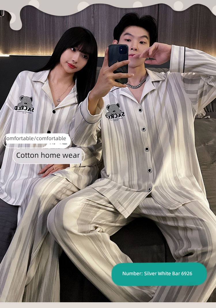 Spring and Autumn pure cotton Han Fan Cartoon female lovers pajamas
