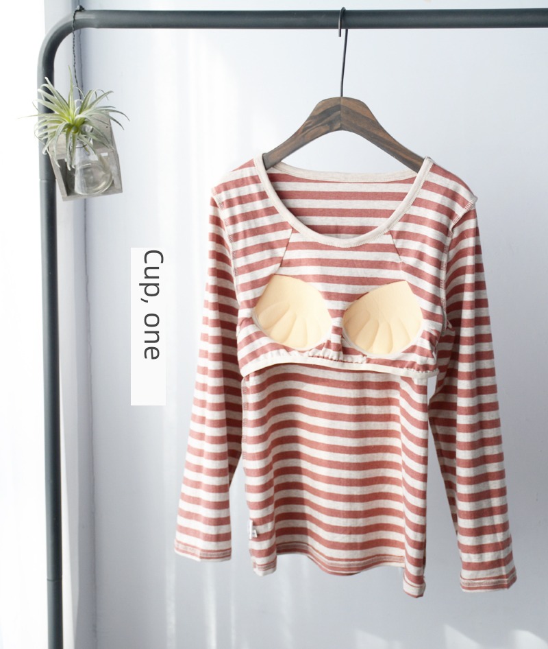 With chest pad pure cotton easy Japanese  stripe Spring pajamas