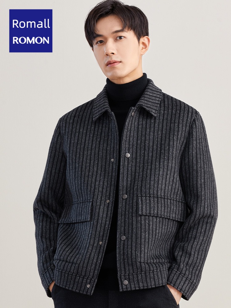 Romon Autumn and winter have cash less than that is registered in the accounts stripe man woolen overcoat
