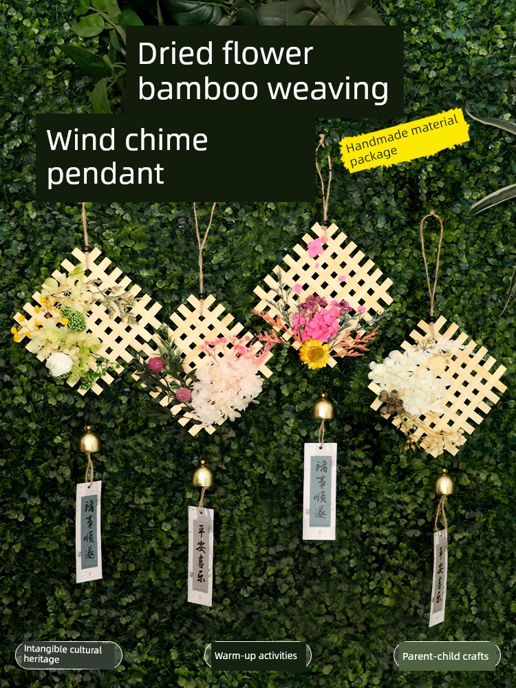 Dried Flower Bamboo Wind Chime DIY Handmade Material Kit for Parent-Child Crafts, Self-Made Traditional Handicraft Pendant for Mid-Autumn Festival Activities