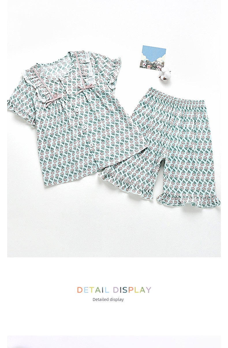Grilizai 2026 Spring/Summer Girls' Pajamas Cute Short-Sleeve Home Set Modal Cotton Breathable Children's Homewear — 7