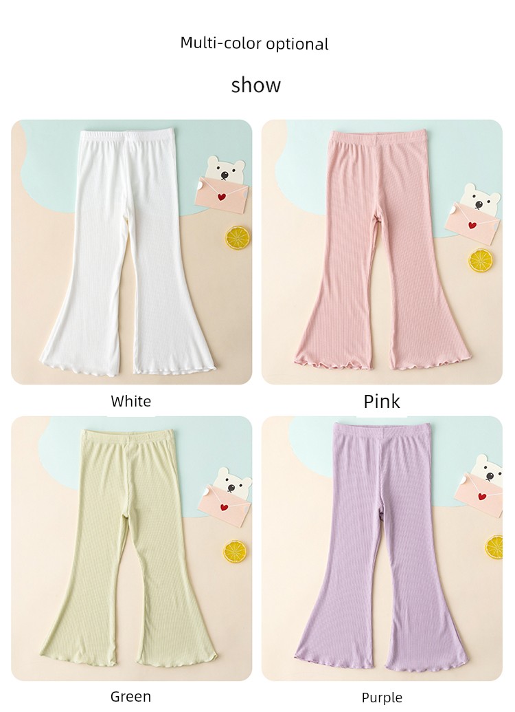 Category a Girls' Flared Pants, Summer Thin Leggings, Black Children's Cropped Pants, Modal Baby Flared Pants, White — 12