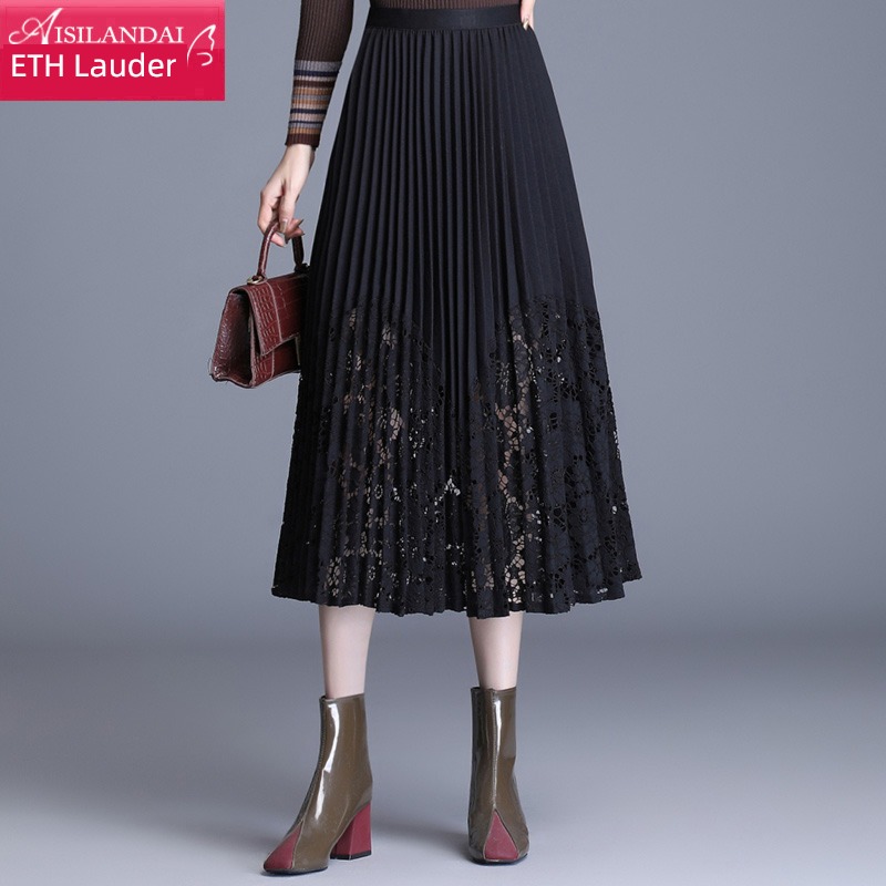 Spring and summer Medium and long term Sagging sensation Show thin Pleat Umbrella skirt Lace