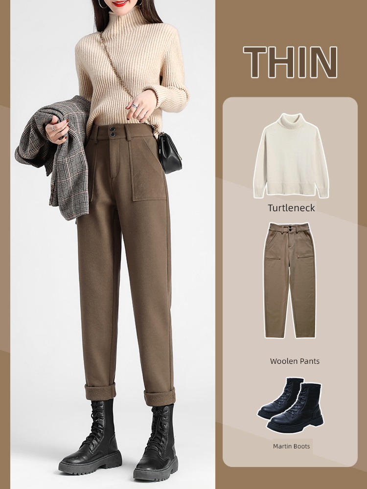 Smoke pipe female Autumn and winter High waist grandma Plush Harlan trousers