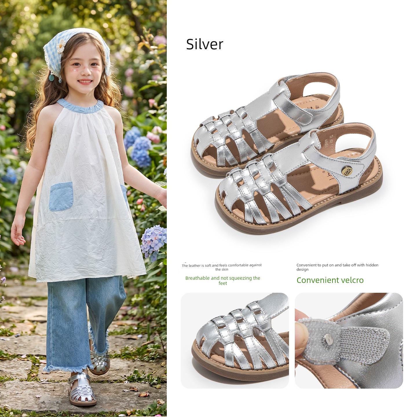 Girls' Princess Sandals 2026 New Summer Children's Sandals for Girls, Roman Style Shoes, Soft-Soled Closed-Toe Summer Models — 2