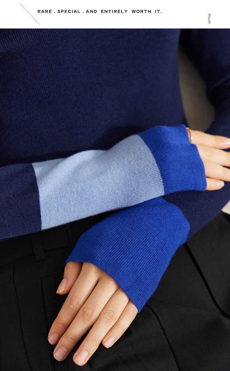 Amii2022 Half high collar Color contrast Cuff Sweater