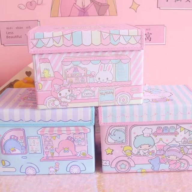 Cute Melody desktop storage box with lid soft girl student dormitory summary miscellaneous basket cosmetic folding box