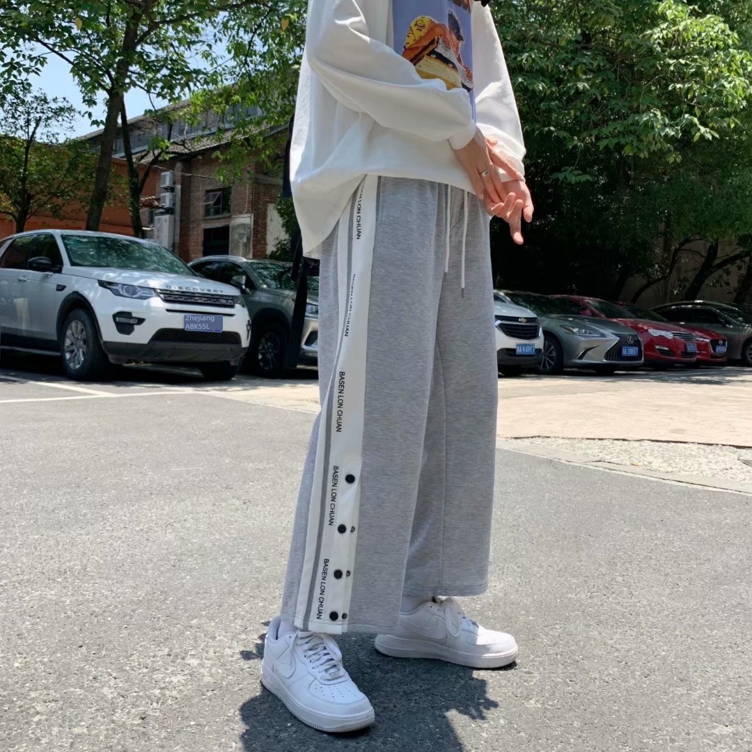 trend letter printing Side opening easy lovers Button pants