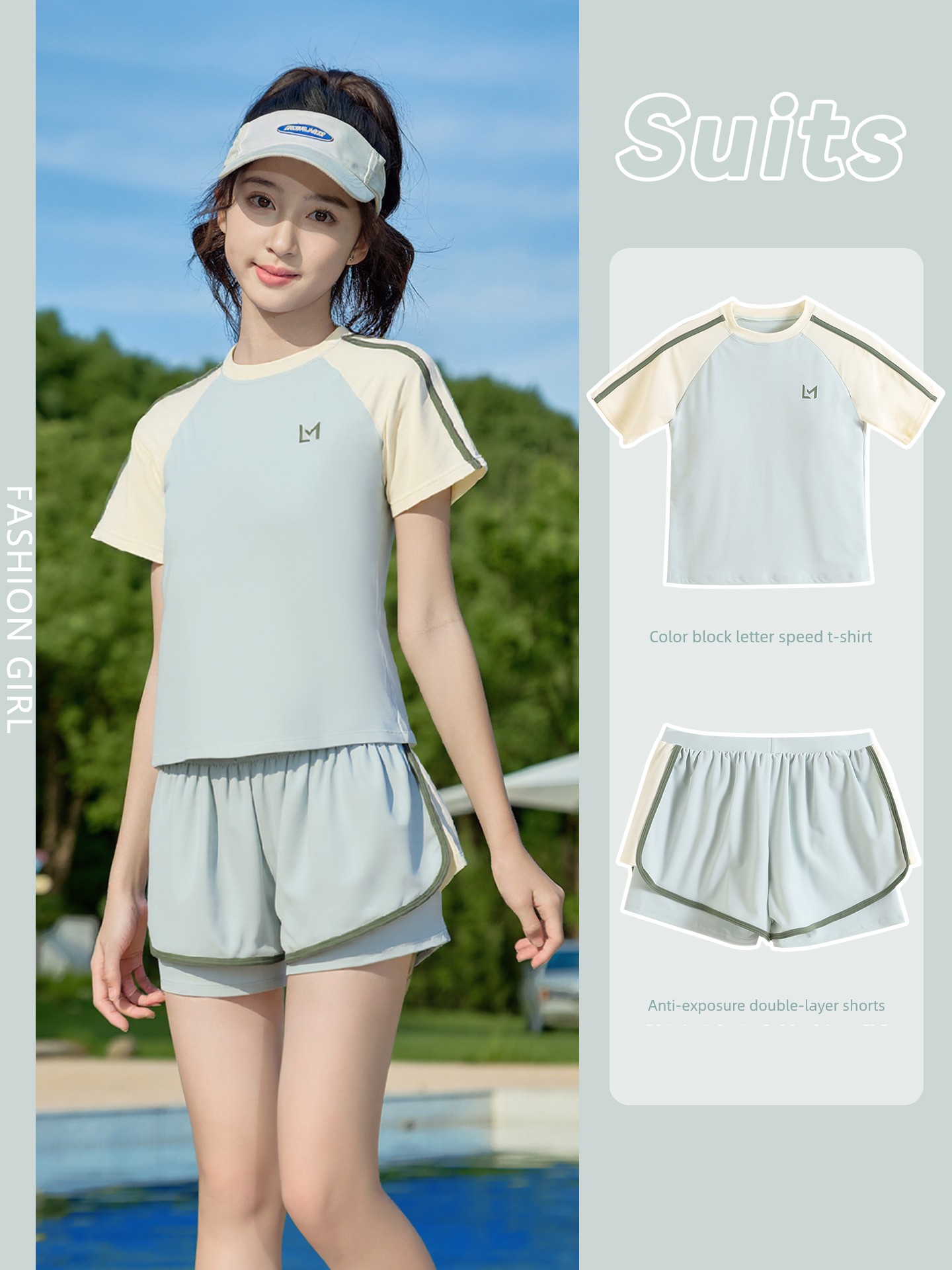 Girls' Swimsuit 2026 New Summer Model for Junior High School Girls with Chest Pads, Quick-Drying Two-Piece Swimwear for Older Children — 2